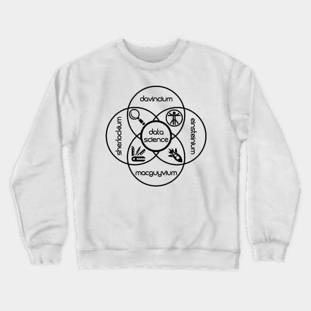 Data Science Periodic Venn Diagram of Elements | Vintage Retro Hipster Logo Black Crewneck Sweatshirt by aRtVerse